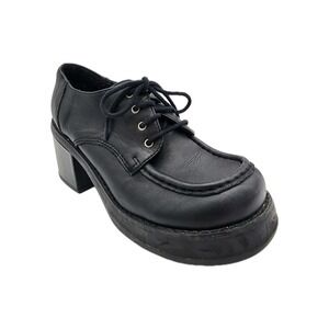 VTG Candies 90s Y2K Platform Chunky Heel Goth Lace Up Oxford Black Leather